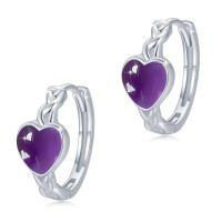 wholesale 925 Sterling Silver Purple Stone Celtic Heart Hoop Earrings - Small Huggies  for Her-Amethyst Hoop Earrings