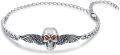 wholesale 925 Sterling Silver Winged Skull Bracelet with Red Eyes Gothic Charm Jewelry for Women Girls Christmas Gift-0-0