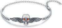 wholesale 925 Sterling Silver Winged Skull Bracelet with Red Eyes Gothic Charm Jewelry for Women Girls Christmas Gift-06-Gothic