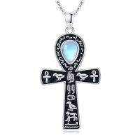 wholesale 925 Sterling Silver Ankh Necklace with Moonstone and Turquoise Agate Egyptian Cross Pendant-Silver-Moonstone