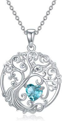 wholesale Sterling Silver Birthstone Tree of Life Necklace for Women-12-Dec-Turquoise