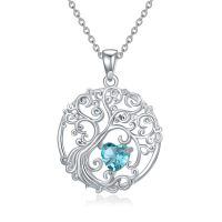 wholesale 925 Sterling Silver Heart Moonstone Tree Of Life Pendant Necklace-12-Dec-Turquoise