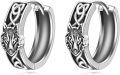 wholesale 925 Sterling Silver Opal Inlay Wolf Head Huggie Hoop Earrings for Men & Women-0-0