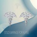 wholesale 925 Sterling Silver Caduceus Stud Earrings for Nurses and Doctors' Graduation Gift-0-4