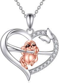 wholesale 925 Sterling Silver Heart-Shaped Sloth Pendant Necklace with Cubic Zirconia Stones for Girls-sloth