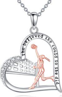 wholesale 925 Sterling Silver Heart-Shaped Volleyball Player Pendant Necklace with Cubic Zirconia and Inspirational Message She Believed She Could So She Did - Sporty Gift for Women-Volleyball Necklace