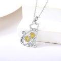 wholesale Sterling Silver Lab Grown Diamond Cat Birth Flower Necklace for Women-0-21
