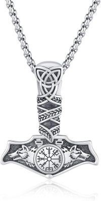 wholesale Sterling Silver Viking Rune Pendant Nordic Amulet Celtic Necklace-02-Hammer