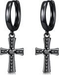 wholesale 925 Sterling Silver Cross Drop Earrings with Black Stones and Turquoise Accents-0-0