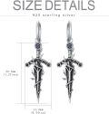 wholesale 925 Sterling Silver Gothic Sword Drop Earrings with Blue Stone and Evil Eye Detail-0-3