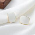 wholesale Gold-Plated 925 Sterling Silver White Enamel Square Stud Earrings for Women and Girls-0-1