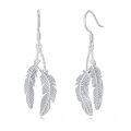 wholesale 925 Sterling Silver Double Feather Drop Earrings For Women Dangle Chain Hook Jewelry-0-0