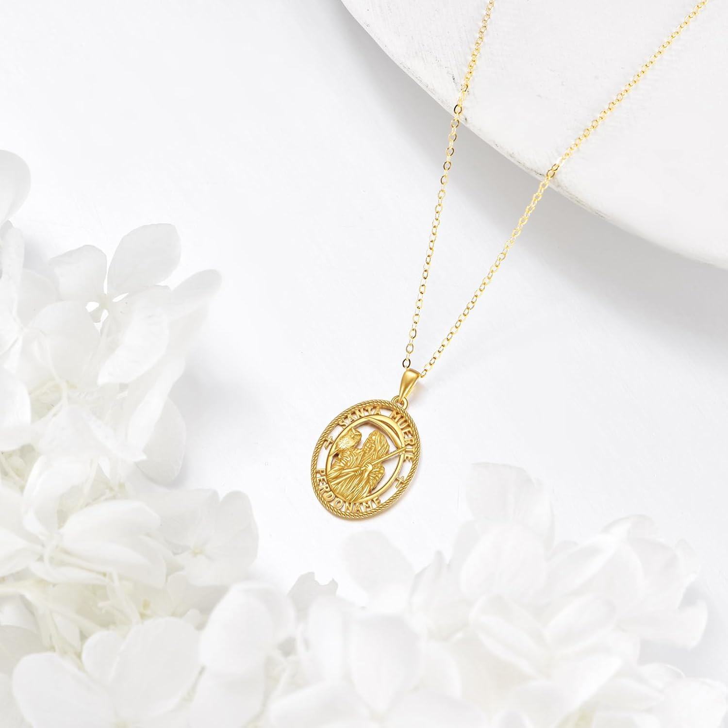  14K Solid Gold Religious Protector Pendant Necklace Jewelry Gift -0-3