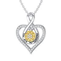 wholesale 925 Sterling Silver Heart Pendant with Sunflower and Cubic Zirconia - You Are My Sunshine Necklace Gift for Her-Spinning Sunflower