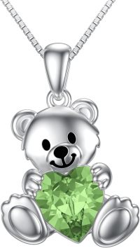 wholesale  Sterling Silver Crystal Teddy Bear Necklace Birthstone Jewelry Gift for Women -Green Crystal