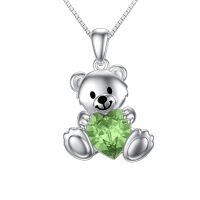 wholesale 925 Sterling Silver Crystal Teddy Bear Necklace Birthstone Jewelry Gift for Women-Green Crystal