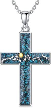 wholesale 925 Sterling Silver Natural Turquoise Horse Pendant Necklace for Men & Women-Turquoise Cross Wave Necklace
