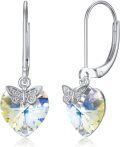 wholesale 925 Sterling Silver Butterfly & Heart Shape Swarovski Elements Drop Earrings Gift for Her-0-0