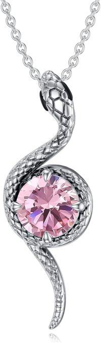 wholesale Metal Stone Snake Birthstone Pendant Necklace for Women-October