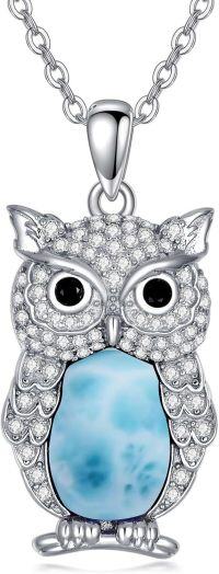 wholesale  Sterling Silver Lapis Turquoise Malachite Larimar Opal Owl Necklace Gift -Larimar