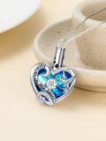 wholesale 925 Sterling Silver Heart-Shaped Cremation Jewelry Pendant with Hummingbird and Blue Crystal Fillers (Funeral Keepsake)-0-4