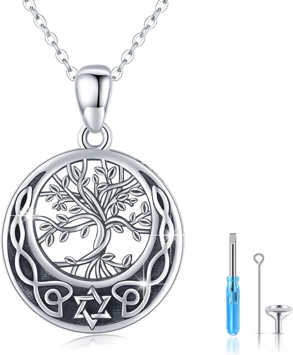 wholesale 925 Sterling Silver Tree of Life Celtic Knot Urn Pendant Necklace with Chain and Funnel Set for Ashes s for Men & Women-0-0