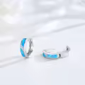 wholesale 925 Sterling Silver Blue Opal Viking Celtic Cross Huggie Hoop Earrings Wholesale 14g for Women Men Gifts-0-1