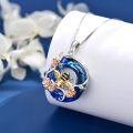wholesale 925 Sterling Silver Blue Crystal Rose and Honeybee Pendant Necklace-0-3