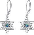 wholesale 925 Sterling Silver Abalone Shell Star of David Leverback Drop Earrings-0-0