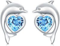 wholesale 925 Sterling Silver Dolphin Heart Stud Earrings for Women Animal s-Dolphin Earrings
