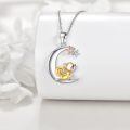 wholesale 925 Sterling Silver Squirrel on Crescent Moon Pendant Necklace with Stars and Stones for Women-0-3