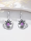 wholesale 925 Sterling Silver Spider Web Cup Purple Stone Hoop Halloween Earrings Gift for Women and Girls-0-3