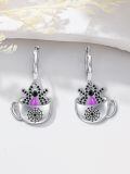 wholesale 925 Sterling Silver Spider Web Cup Purple Stone Hoop Halloween Earrings Gift for Women and Girls-0-3