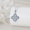 wholesale 925 Sterling Silver Blue Enamel Celtic Knot Four-Leaf Clover Pendant Necklace for Women-0-3