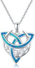 wholesale 925 Sterling Silver Blue Opal Triquetra Pendant Necklaces for Women Irish Celtics Triskele s-0-0