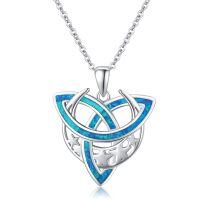 wholesale 925 Sterling Silver Blue Crescent Moon Pendant With Opal Inlay And Star Cutouts-Blue Opal - Celtic Moon Viking Necklace