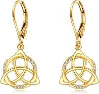 wholesale 14K Gold Celtic Knot Drop Earrings with Cubic Zirconia - Fine  for Women-Celtic Leverback Earrings 02