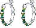 wholesale 925 Sterling Silver Bamboo Green Enamel Leaf Hoop Earrings 16mm Small Huggie Jewelry for Women-0-0