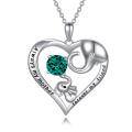 wholesale Sterling Silver Birthstone Crystal Mom Necklace Heart Elephant Jewelry Gift-0-0