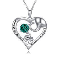 wholesale Sterling Silver Birthstone Crystal Mom Necklace Heart Elephant Jewelry Gift-05-May-Created Emerald