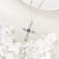 wholesale 925 Sterling Silver Origami Cross Pendant Necklace with Black Stone Accents for Women and Men-0-5