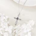 wholesale 925 Sterling Silver Origami Cross Pendant Necklace with Black Stone Accents for Women and Men-0-5