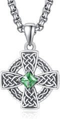 wholesale 925 Sterling Silver Birthstone Celtic Cross Necklace for Men Irish Jewelry 2 5mm 22 +2 Rolo Chain-0-0
