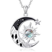 wholesale  925 Sterling Silver Labradorite Sun and Moon Necklace, Elegant Celestial Pendant for Women, Adjustable Chain, Gift Box-Labradorite