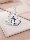 TOUPOP Sterling Silver Moonstone Penguin Pendant Necklace-0-2