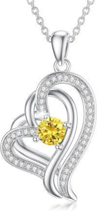 wholesale TOUPOP Topaz Necklace Sterling Silver Double Heart Pendant Necklace With November Birthstone Birthday Christmas Jewelry Gifts For Women Her -undefined