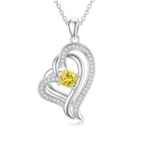 TOUPOP Sterling Silver Topaz Double Heart Pendant Necklace-undefined