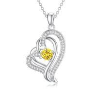 TOUPOP Sterling Silver Topaz Double Heart Pendant Necklace-undefined