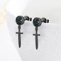 wholesale 925 Sterling Silver Sword & Cross Dangle Drop Earrings with Black Abalone Shell and Turquoise Accents-0-2