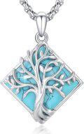 wholesale 925 Sterling Silver Square Turquoise Tree of Life Pendant Necklace for Women-0-0